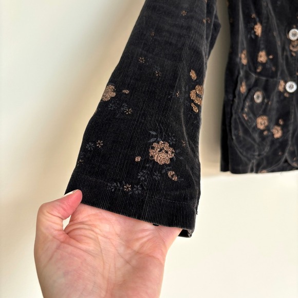 Vintage Women's Small Floral Corduroy Jacket Button Pockets Casual Fall Coat - Picture 8 of 15